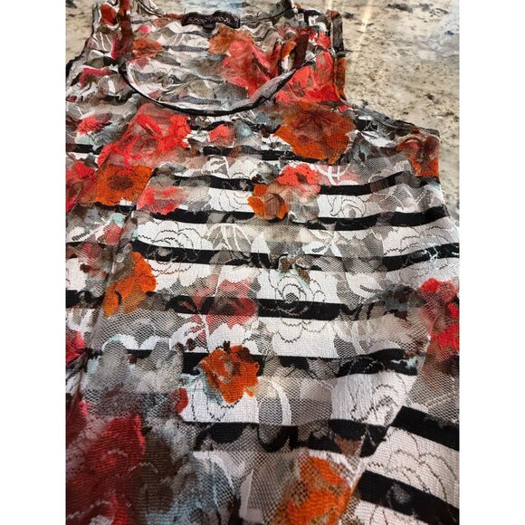 Y2K Almost Famous Mesh Floral Striped Tank Top layer Grunge Whimsigoth - Picture 11 of 12